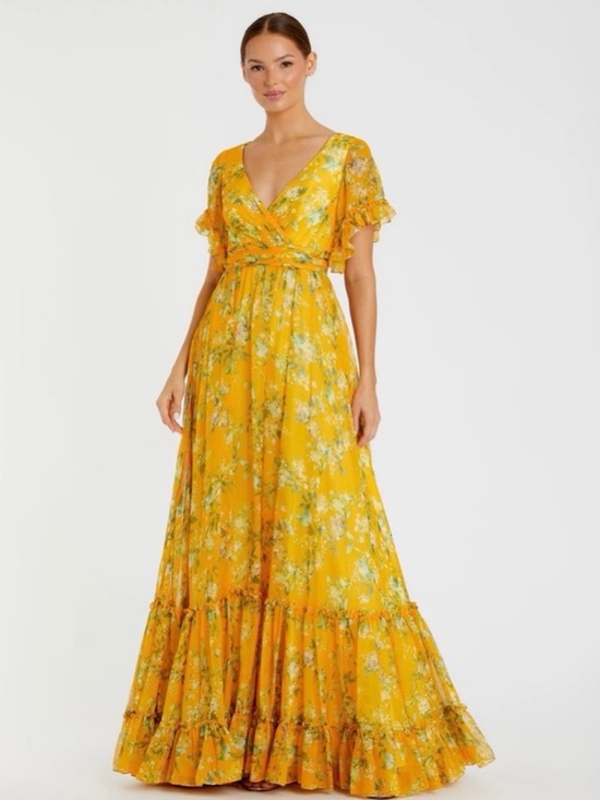 Mac Duggal Dresses & Skirts - Mac Duggal Yellow Floral Wrap Maxi Dress